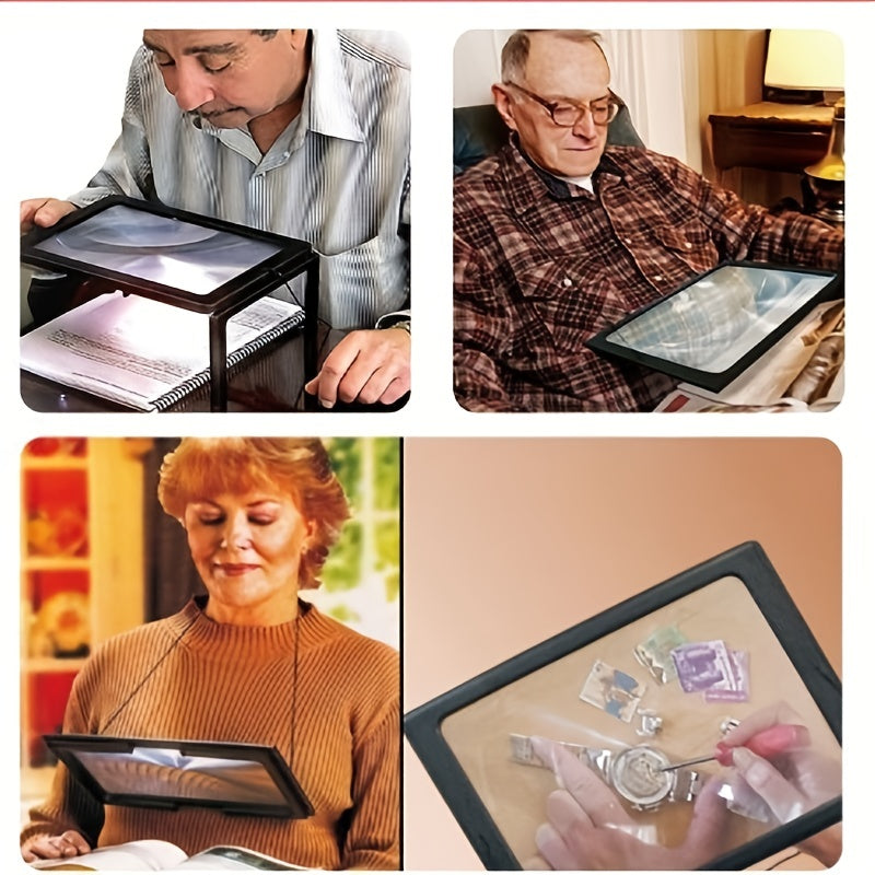 Desktop Magnifying Glass With Light A4 Large Lens Rectangular Clear