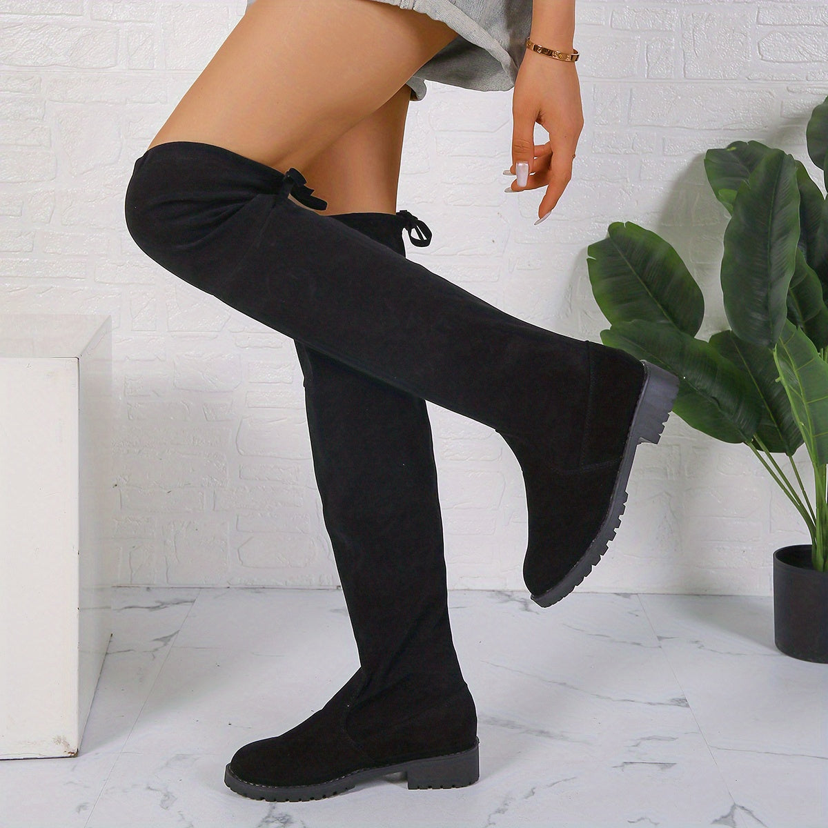Women's Chunky Heel Over The Knee Boots Lace Up Comfortable Boots