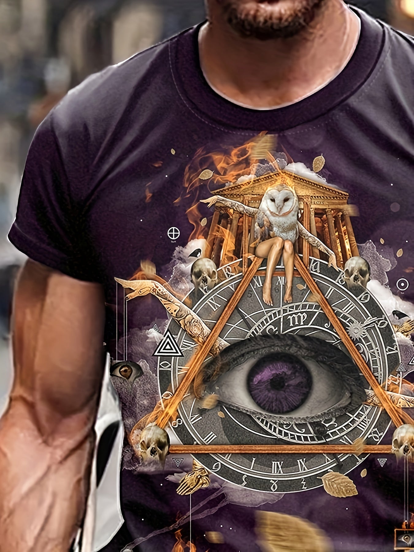 Eye And Triangle Pattern Print Men's Short Sleeve Comfy T-shirt