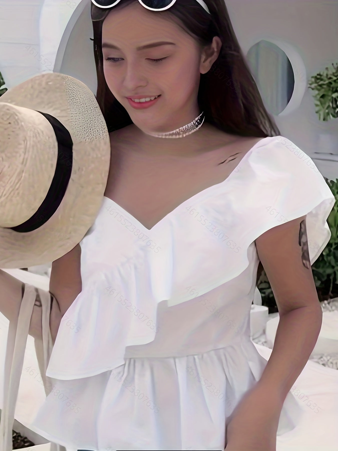 Asymmetrical Spaghetti Strap Top with Ruffle Trim - Summer Women's Clothing