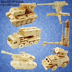 3D Wooden Puzzle Toy Military Tank Vehicle Animals Model Set