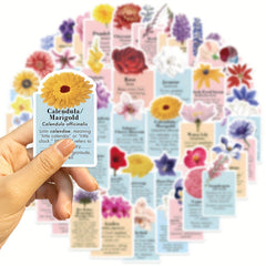 50pcs Flower Language Label Graffiti Stickers for DIY Water Cup Laptop Helmets