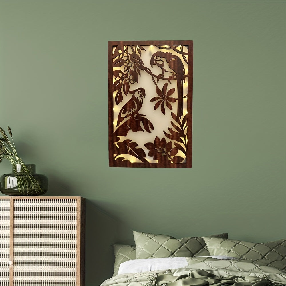 LED Green Plant Wooden Carving Lamp