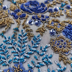 Beaded Tube Embroidered Lace Patch Applique Flower Sticker