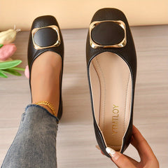 Women's Metallic Decor Slip On Low Square Toe Shoes