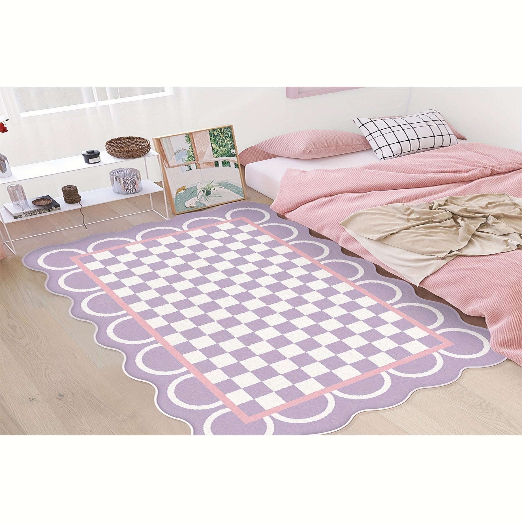 Wavy Plaid Kitchen Rug Anti Slip Carpet Absorbent Bath Mat