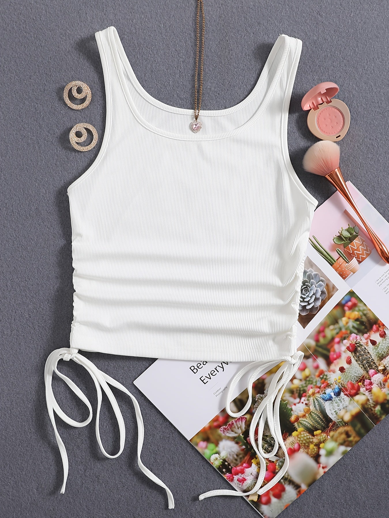 Solid Drawstring Crop Tank Top for Women