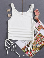 Solid Drawstring Crop Tank Top for Women