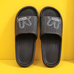 Women's Rabbit & Letter Flat Slippers Soft Non slip Open Toe Bathroom Slides
