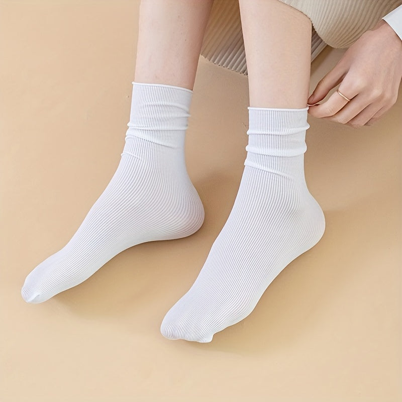 10 Pairs Solid Mid Tube Socks Women's Stockings