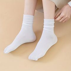 10 Pairs Solid Mid Tube Socks Women's Stockings