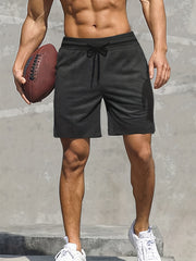 Men's Breathable Solid Shorts with Side Pockets - Drawstring Elastic Waist