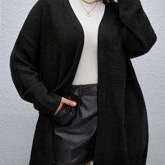 Solid Knit Long Cardigan Women's Plus High Stretch Casual Knitwear