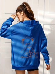 Casual Long Sleeve Bear Graphic Hoodie Women's Tops