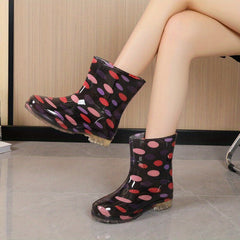 Women's Waterproof Medium Tube Rain Boots Comfortable Outdoor Rain Shoes