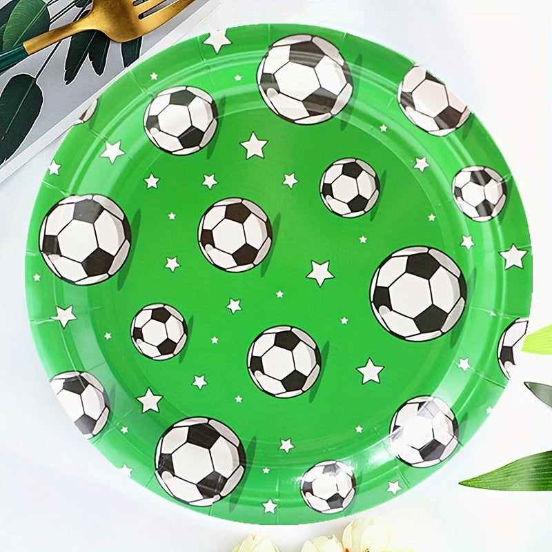 20pcs Soccer Party Plates And Napkins Set - Green Theme Tableware
