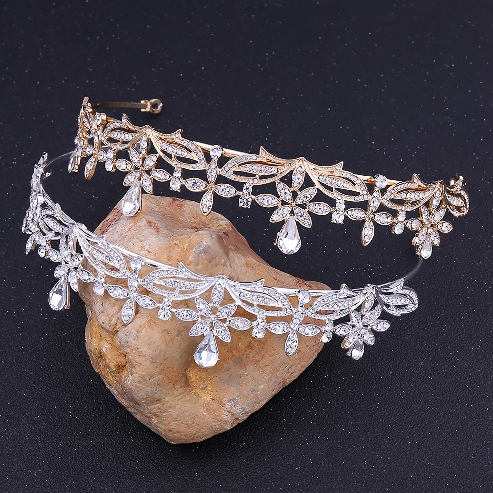 Vintage Silvery Crown Golden Wedding Tiara Rhinestone Crystal