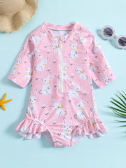 Girls' Cartoon Rabbit Zip Up Swimsuit & Bathing Suit
