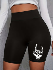 Casual Shorts Women's Plus & Letter Print Skinny Sporty Shorts