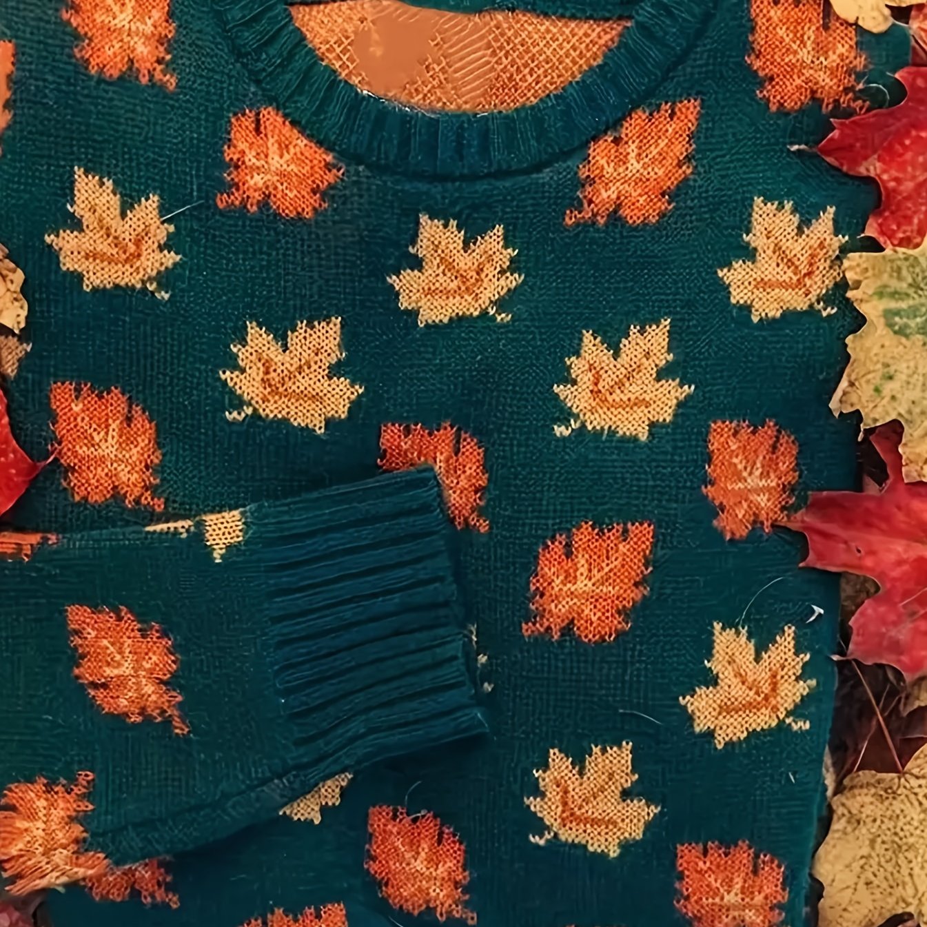 Maple Leaf Print Sweater Long Sleeve Jumper
