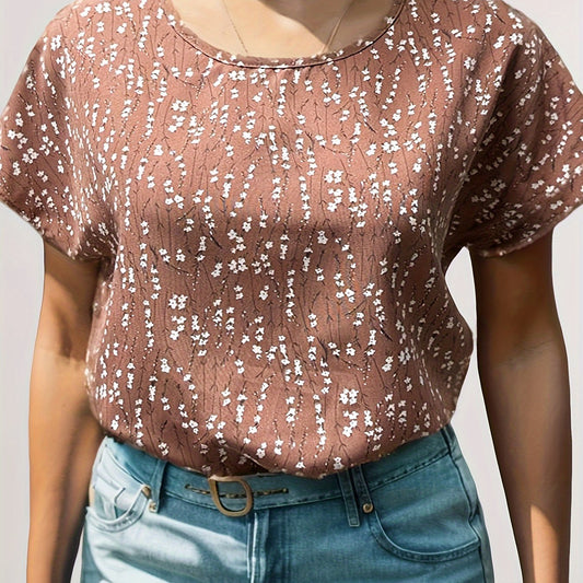 Boho Blouse Women's Floral Batwing Sleeve Round Neck Top