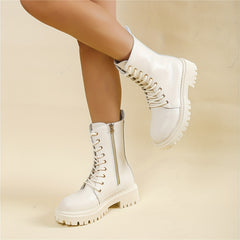 Women's Platform Combat Boots Round Toe Side Zipper & Lace Up Ankle Shoes