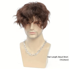 Brown Curly Hair With Bangs Men's Synthetic Wig For Daily Party