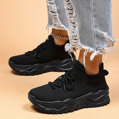 Women's Lace up Walking Shoes Thick Bottom Casual Knit Mesh Sneakers
