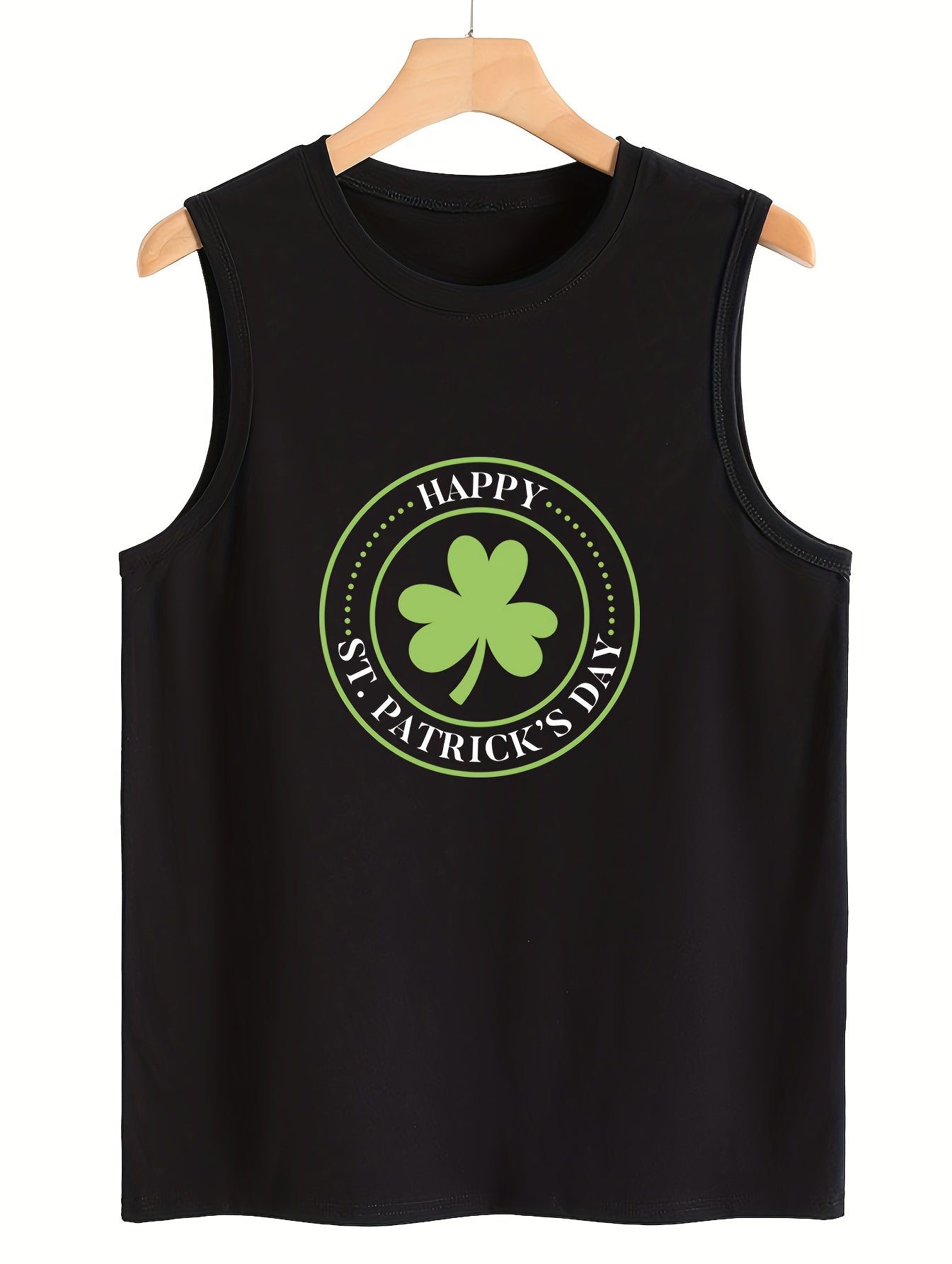 Leaf & Letter Print Sleeveless Sports Vest Round Neck Stretchy Casual Top
