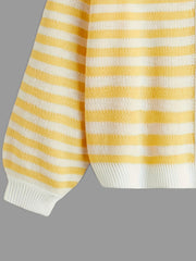 Stripe & Heart Print Button Up Sleeve Cardigan