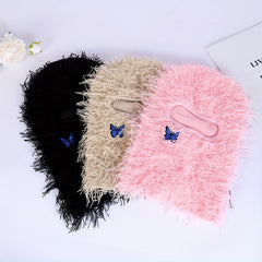 Unisex Thermal 1 Hole Winter Balaclava Hat With Embroidered Butterfly