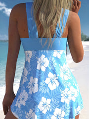 Women's Plus Size Colorblock Floral Print Tankini Set