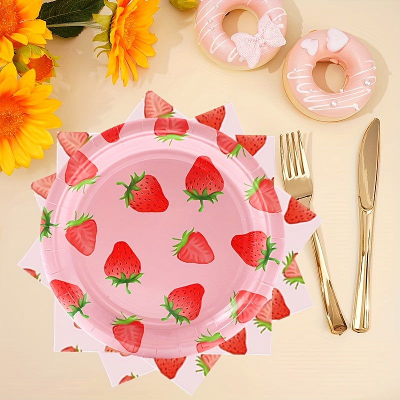 20pcs Strawberry Tableware Set - Girl Birthday Summer Fruit Party