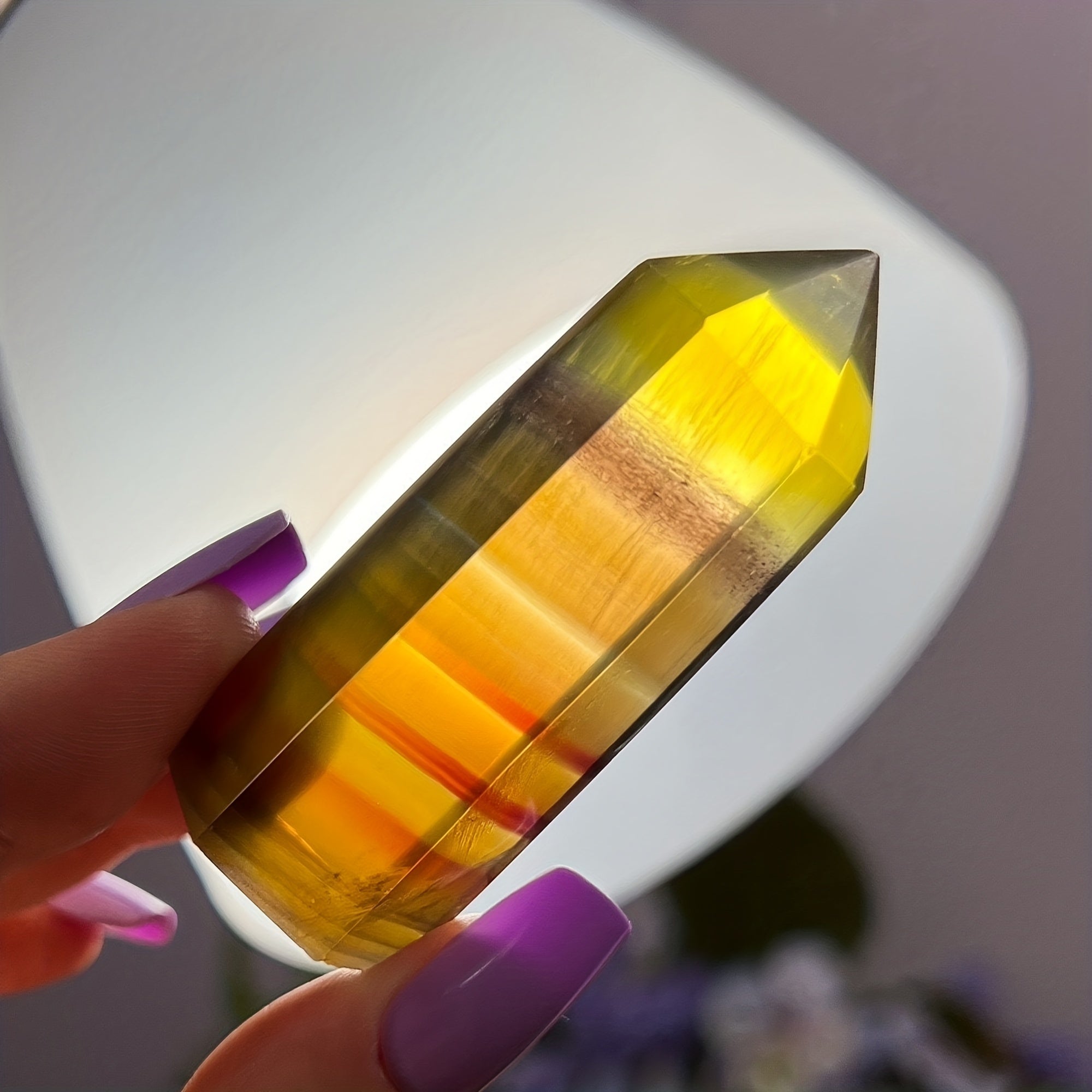 Small Yellow Fluorite Tower Natural Gemstone Lucky Gift Polished Point