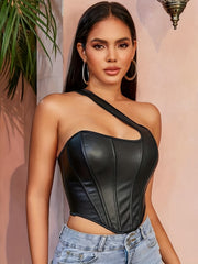 One Shoulder Strap Shaping Tops Tummy Control Lace Up Slimmer Top