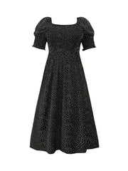 Polka Dot Puff Sleeve Maxi Dress