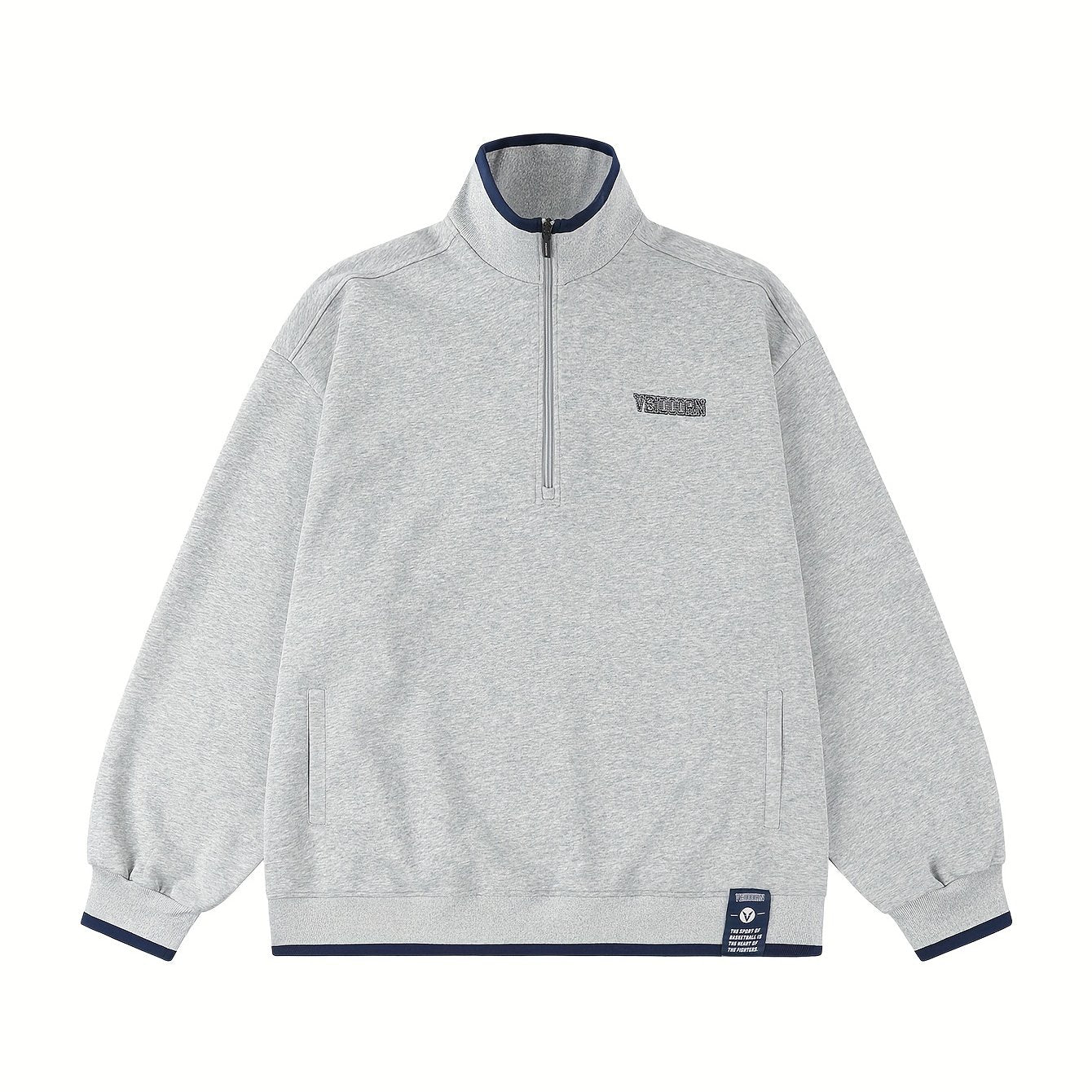 Men's Stand Neck Cotton Sweatshirt Pullover Long Sleeve Tops