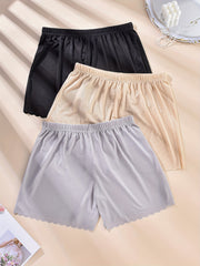 3 Pack Plus Size Ribbed Wave Trim Elastic Waist High Stretch Pajama Shorts