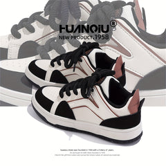 HUANQIU Women's Low Platform Sporty Skate Shoes Breathable Lace-up Sneakers
