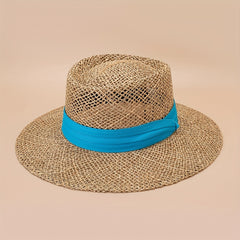 Classic Hollow Out Jazz Sun Hat Crochet Flat Top Fedora Cap