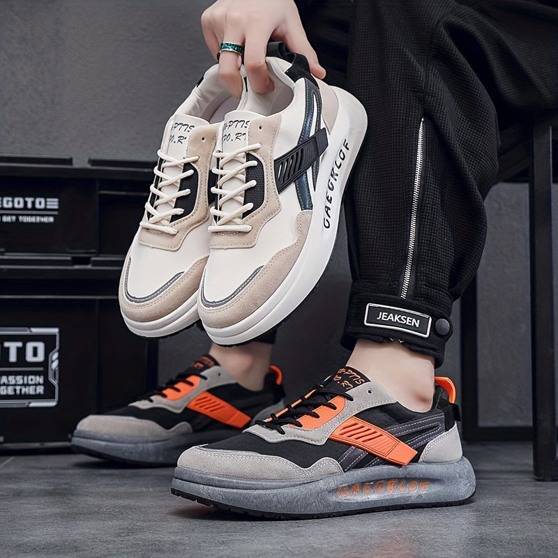 Men's Chunky Lace-up Sneakers with Shock Absorbing Sole
