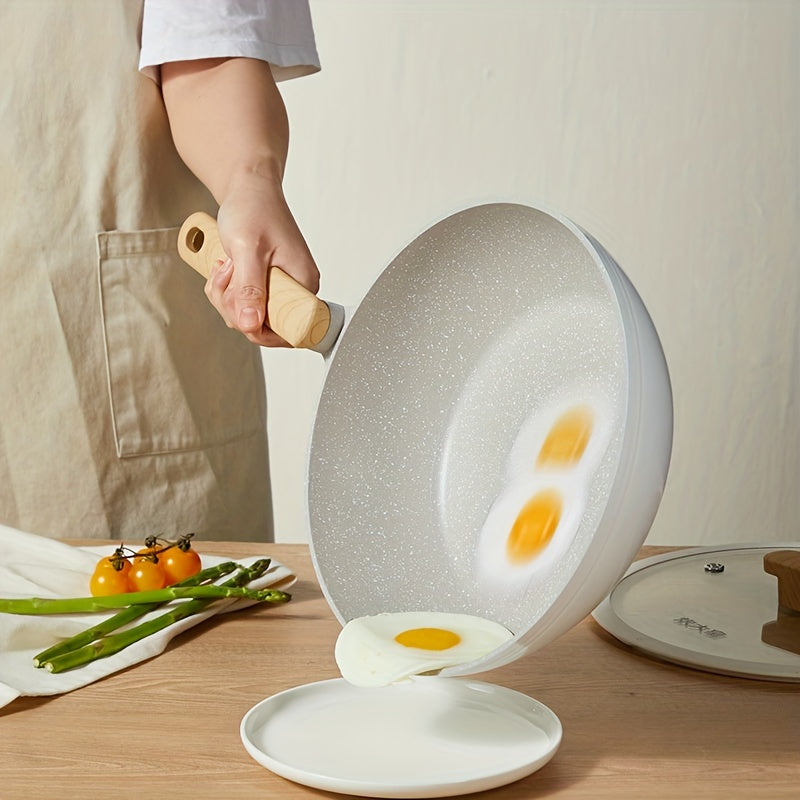 Non Stick Wok Pan 11.8 inch Glass Lid Heat Resistant Handle Induction Ready