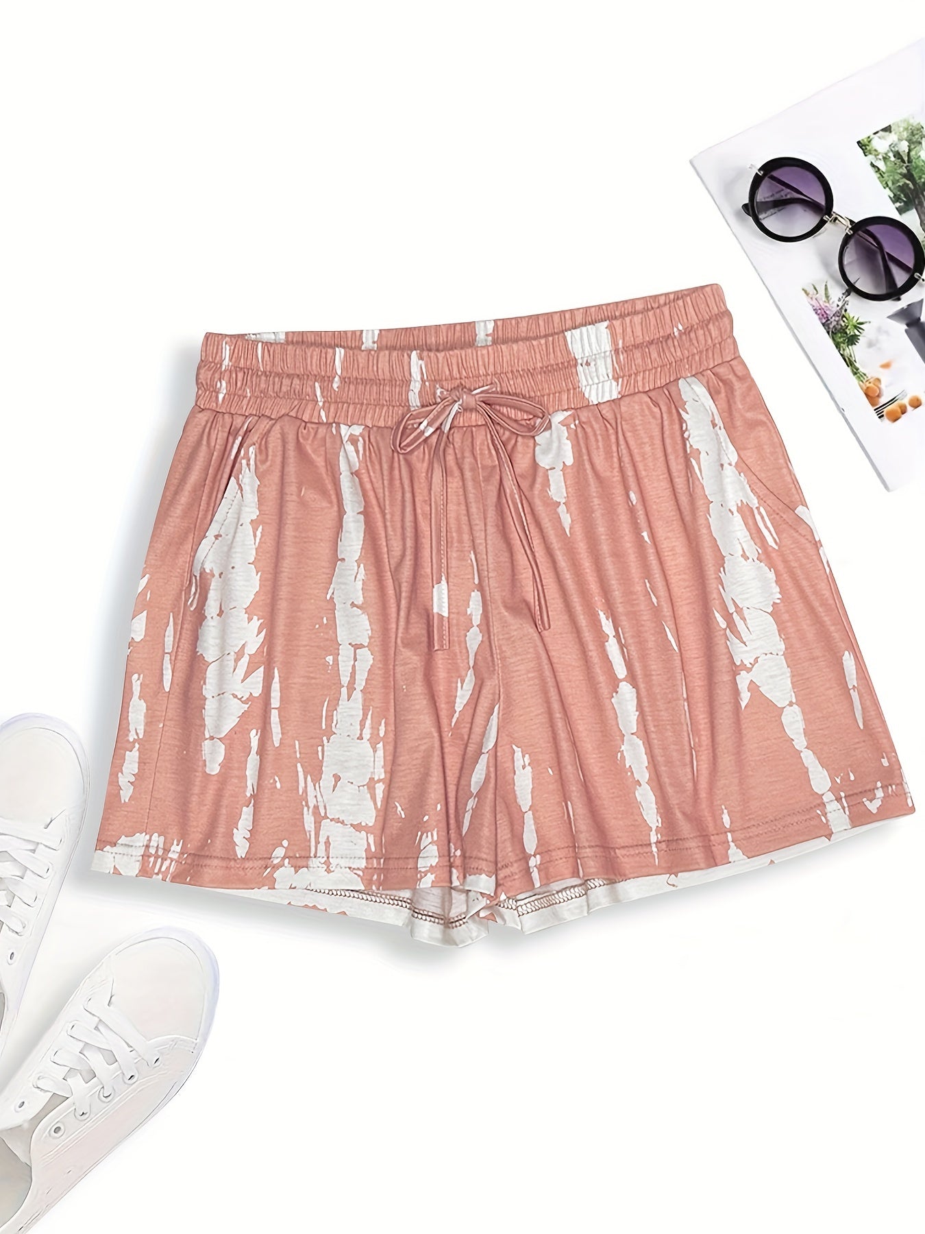 Random Print Drawstring Shorts for Women