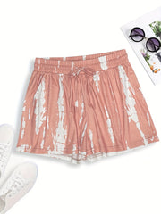 Random Print Drawstring Shorts for Women