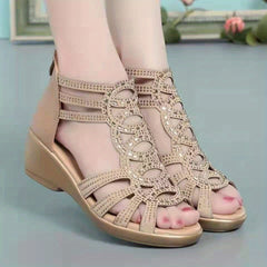 Women's Rhinestone Sandals Open Toe Block Heel Roman Shoes