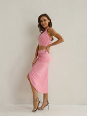Sexy Two-piece Crop Top & Drawstring Skirt Set Women's Outfit