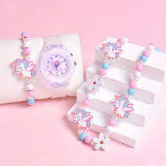 Girls' Pony Watch Set Soft Silicone Strap Luminous Quartz Wristwatch