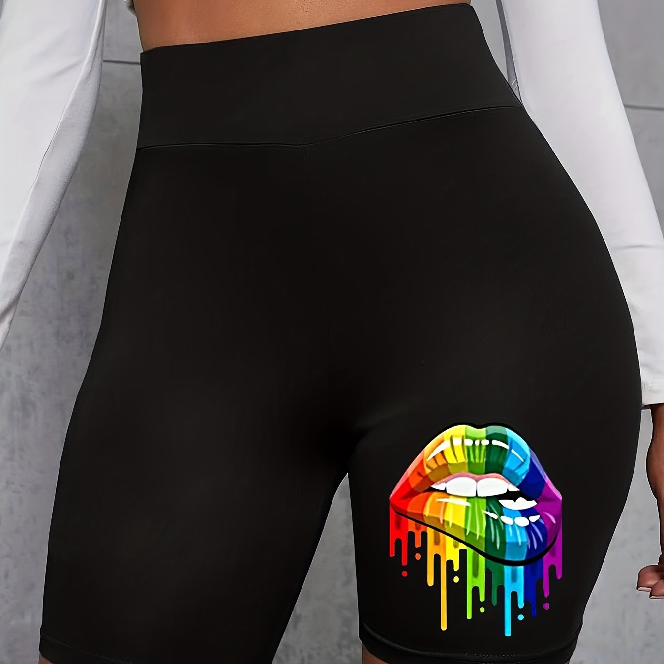 Rainbow Lip Print High Rise Biker Shorts