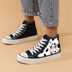 Girl's Cartoon Cow High Top Skate Shoes