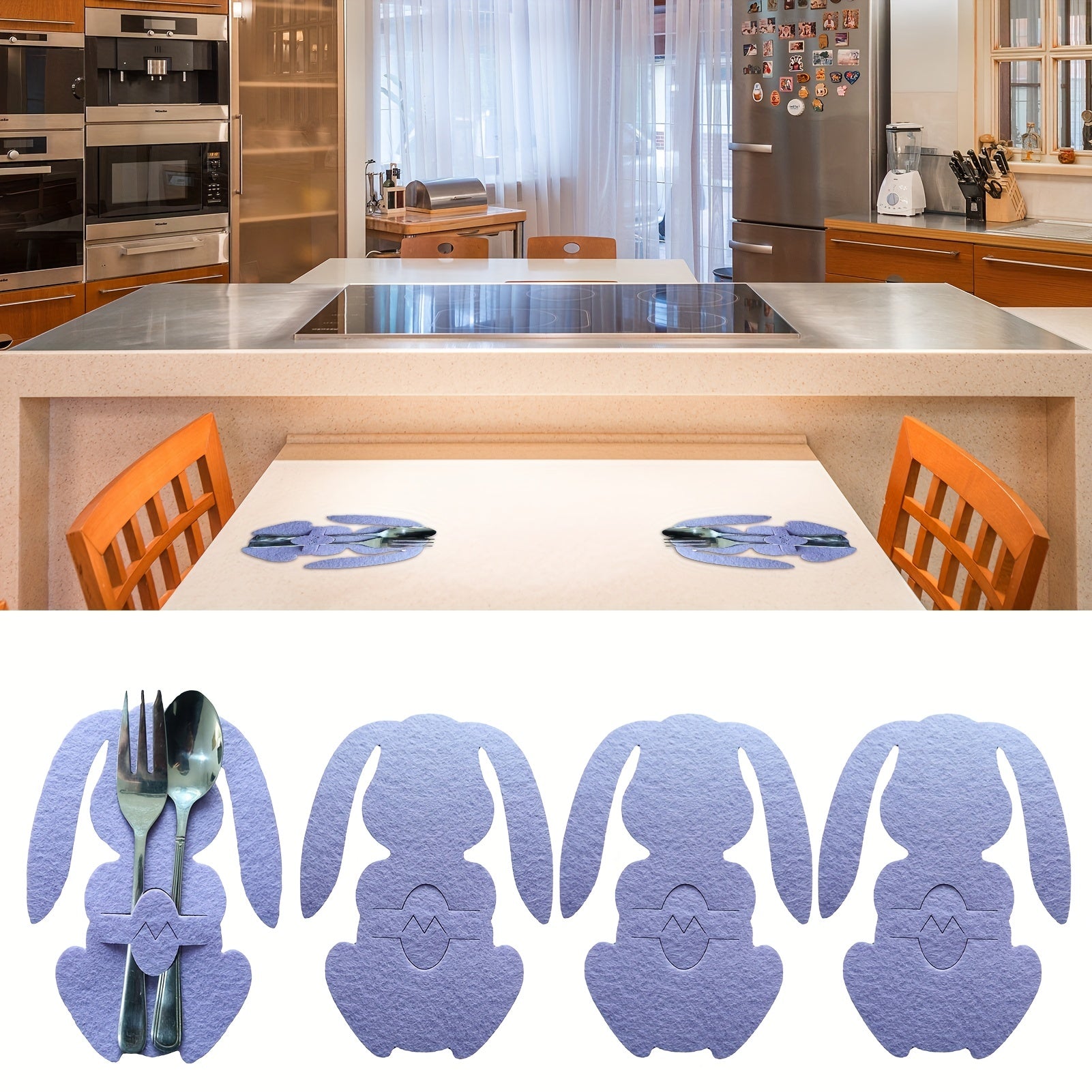 4PCS Easter Bunny Cutlery Bag Tableware Holders Knives Forks Pouch Decor